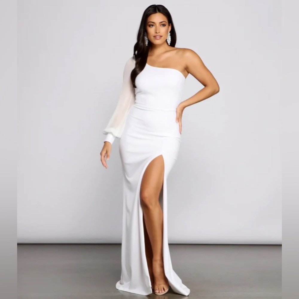 Formal One Shoulder White Dress